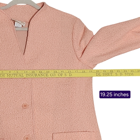 VINTAGE Blazer Womens Size 14 Peach Textured Knit Lightweight Jacket Old Money - Picture 8 of 12